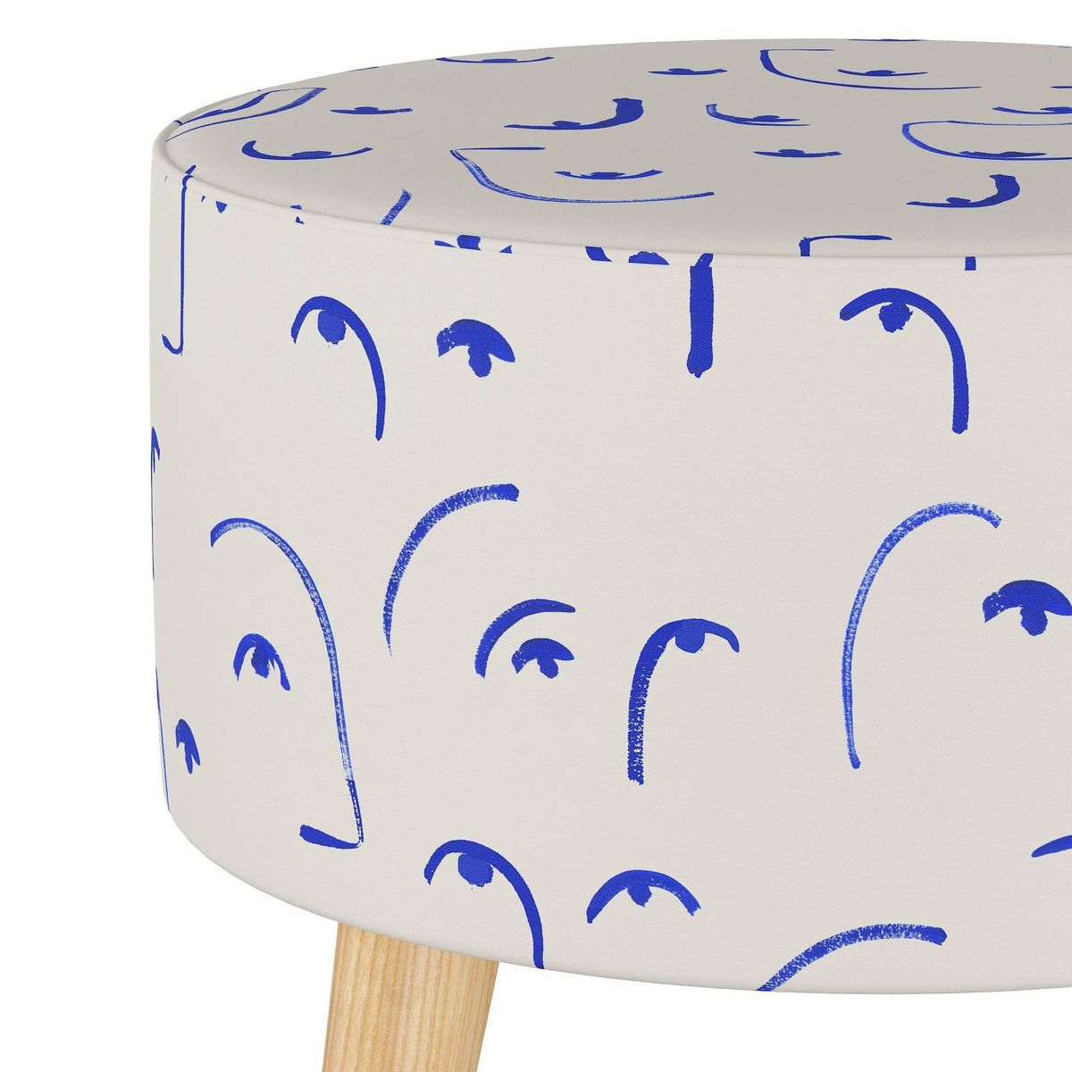 Round Ottoman with Splayed Legs Klein Blue W12105