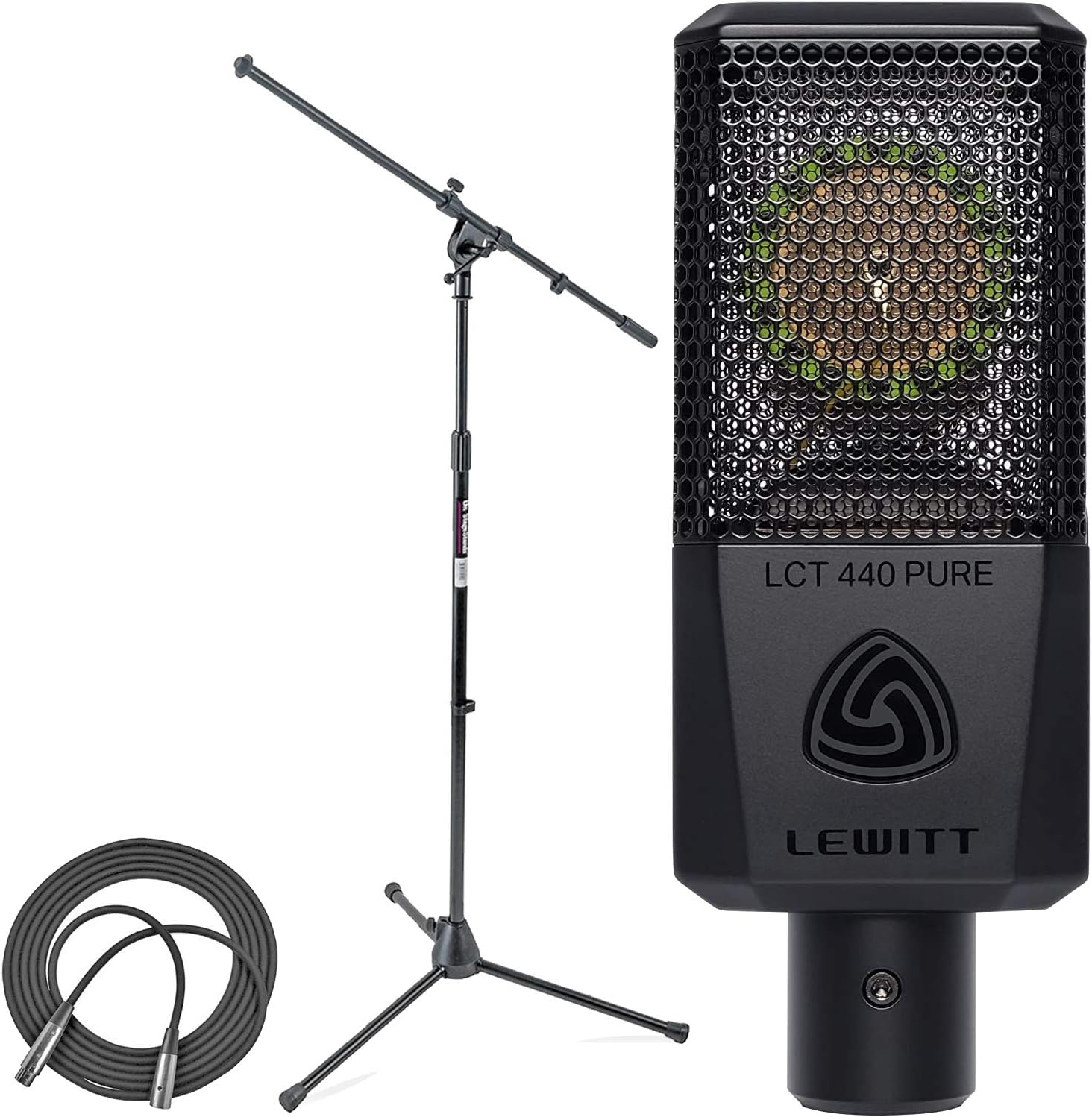 Large-Diaphragm Condenser Microphone with Boom Microphone Stand and XLR Mic Cable U7626