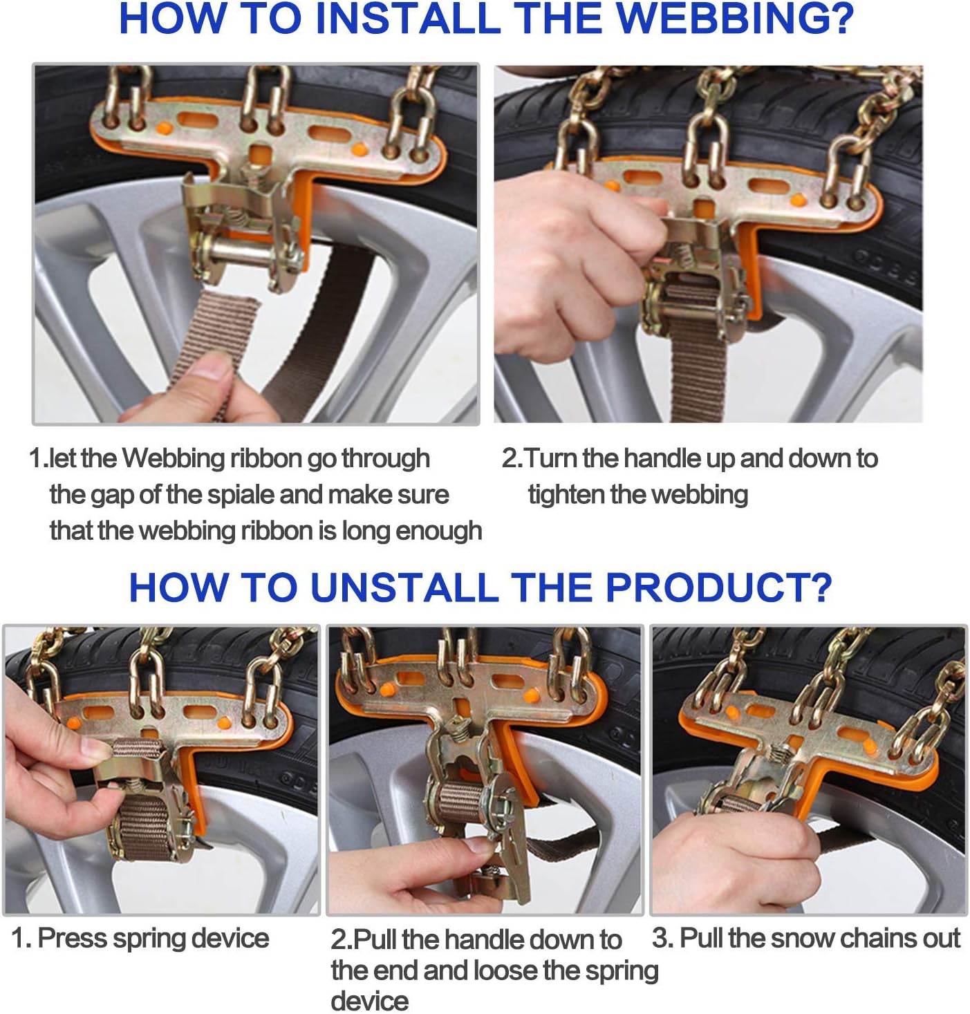 6 Packs Car Snow Chains with Thickened Manganese Steel Tire Width 195-235mm S81153