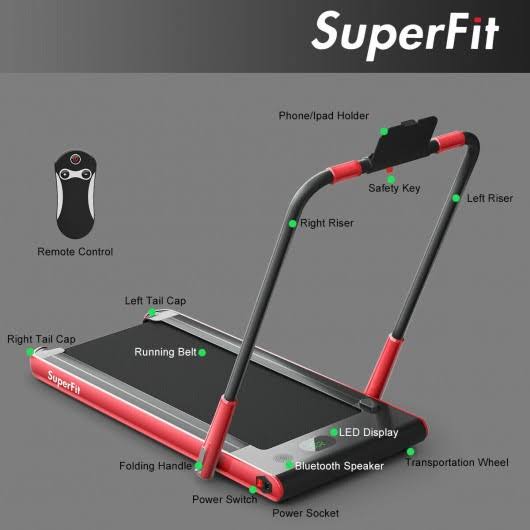 2-in-1 Folding Treadmill with Bluetooth Speaker LED Display Red E68721