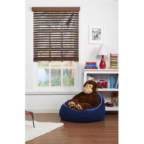 Cordless Faux Wood Blind Dark Oak 70.5 x 72 in. Q9573