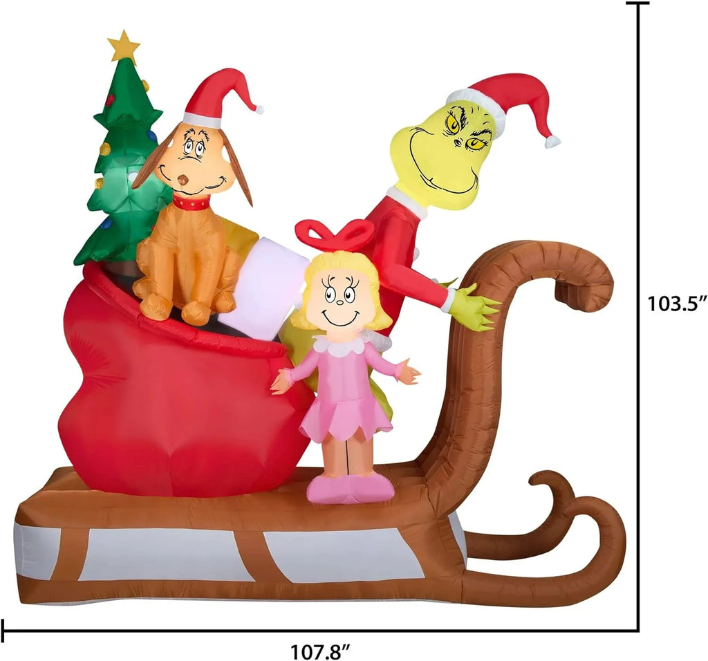 Grinch with Max and Cindy Lou on Sleigh Christmas Inflatable Q414
