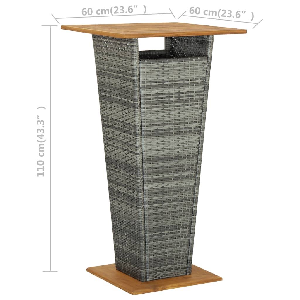 Gray Poly Rattan and Solid Acacia Wood Bar Table U2344