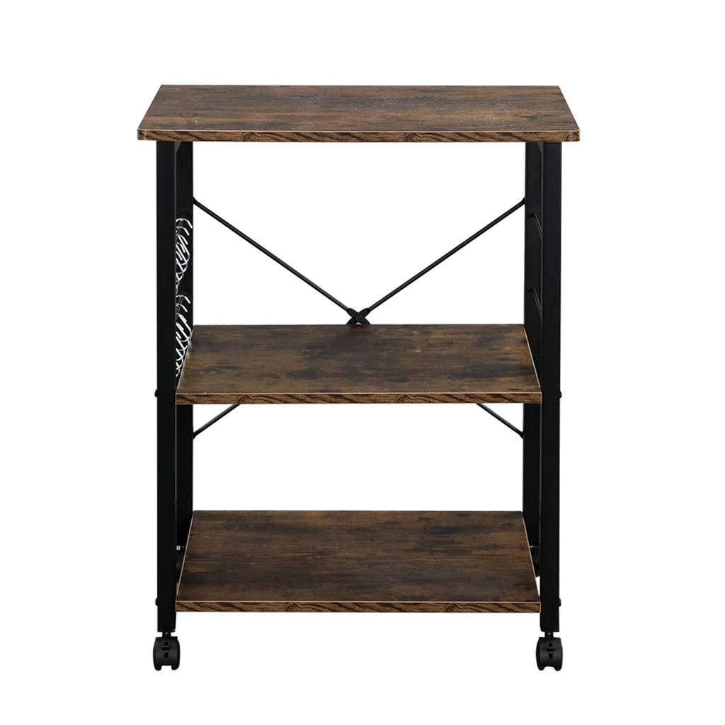Rustic Brown 3 Tier Rolling Kitchen Cart with Storage Y9076