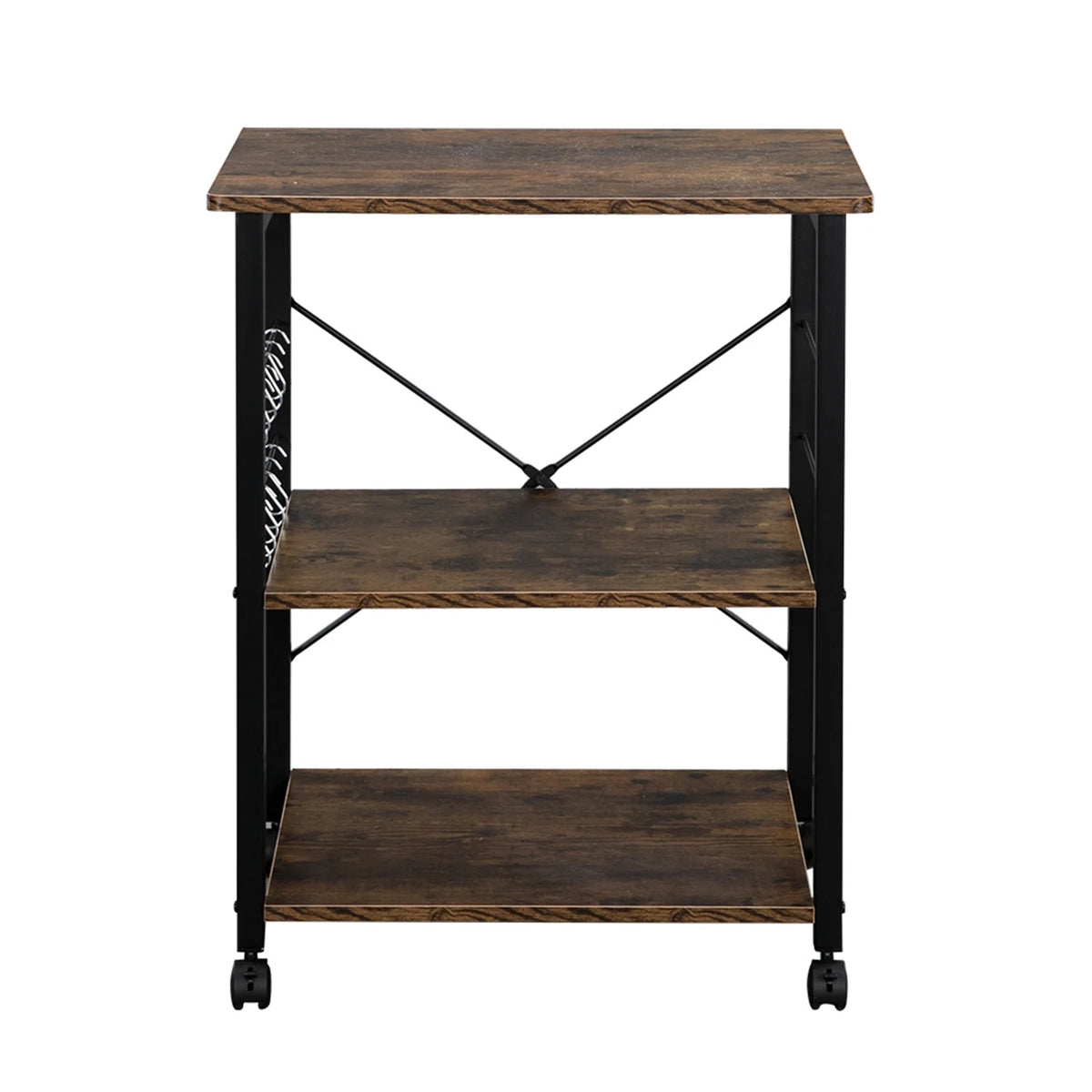 Rustic Brown 3 Tier Rolling Kitchen Cart with Storage Y9076