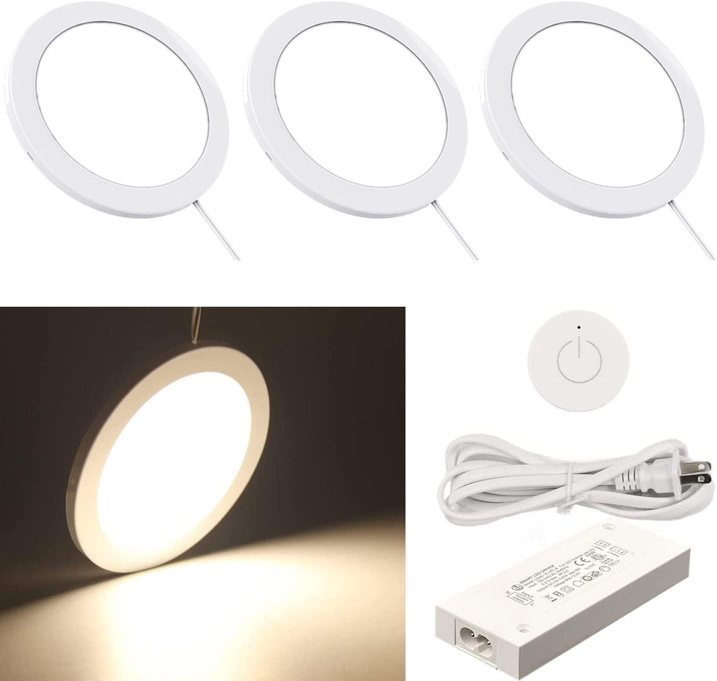 Round Black 4000K 3PCS Under Cabinet Puck Light with Wireless Dimmer Switch Z52024