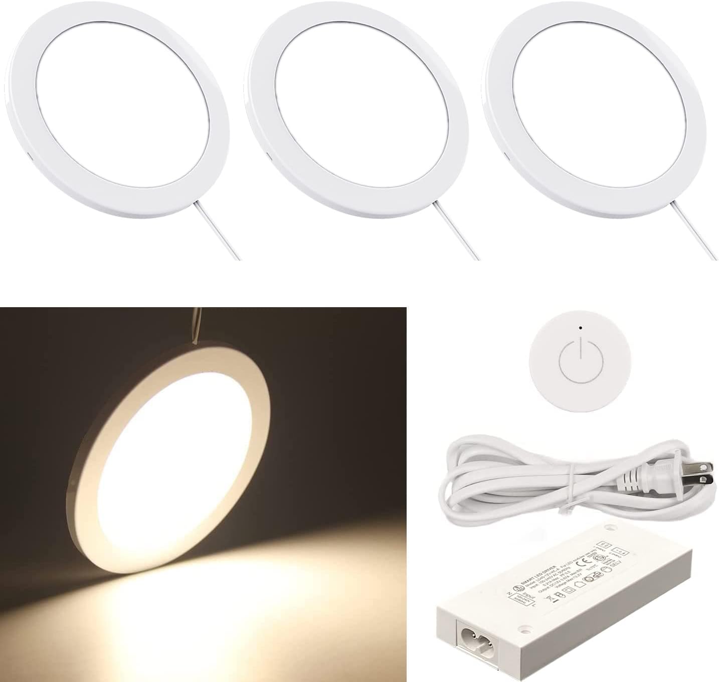 Round Black 4000K 3PCS Under Cabinet Puck Light with Wireless Dimmer Switch Z52024