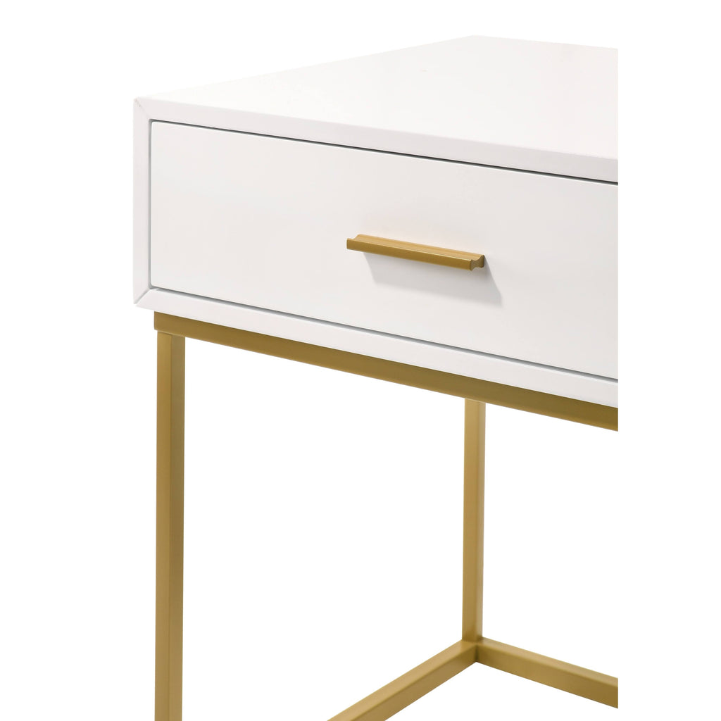 White One Drawer Dresser with Gold Legs O8904