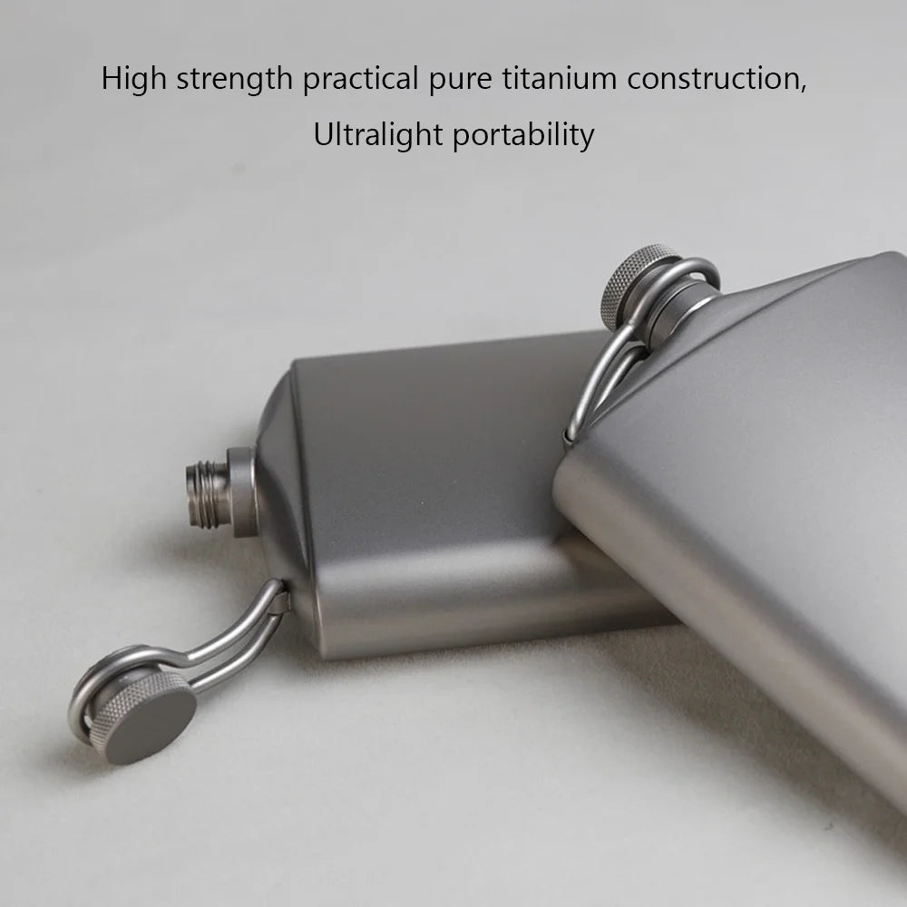 Titanium Flask Hip Flagon with Screw Clip Ultralight Hydration Flat Bottle with Ti Funnel K76319