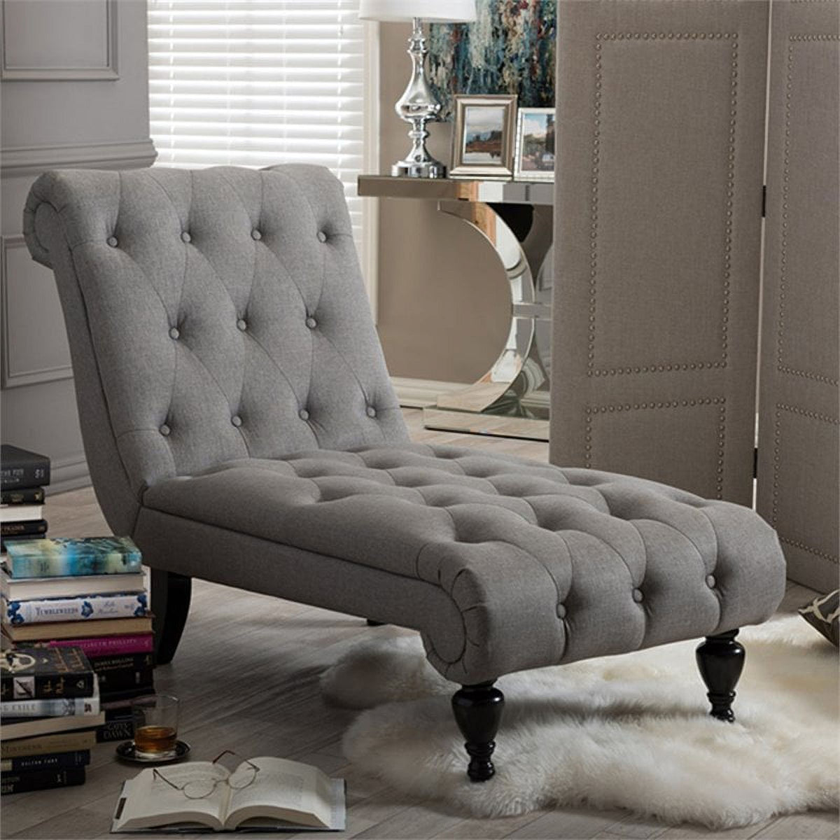 Tufted Chaise Lounge in Gray and Black A880633