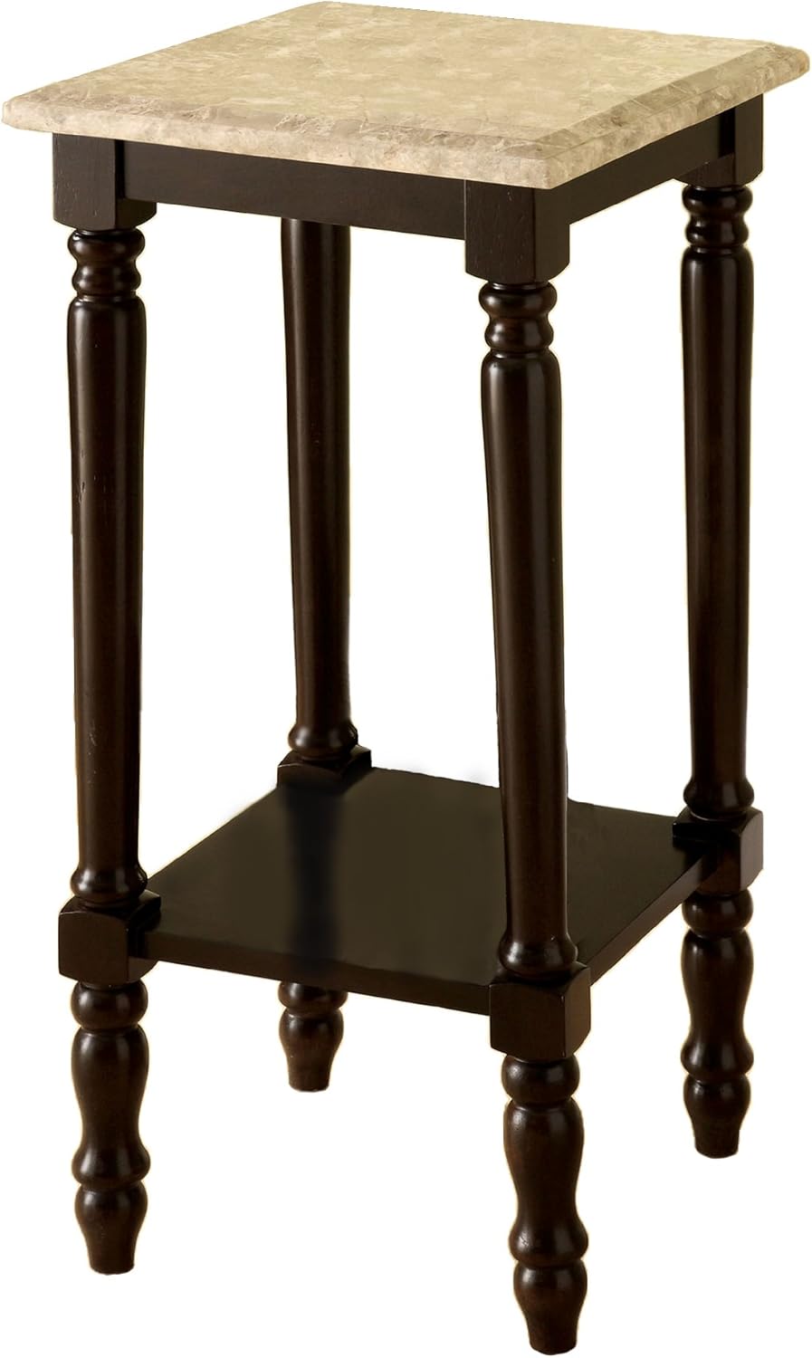 Round Stand with Genuine Marble Top, Dark Cherry Finish Q426440