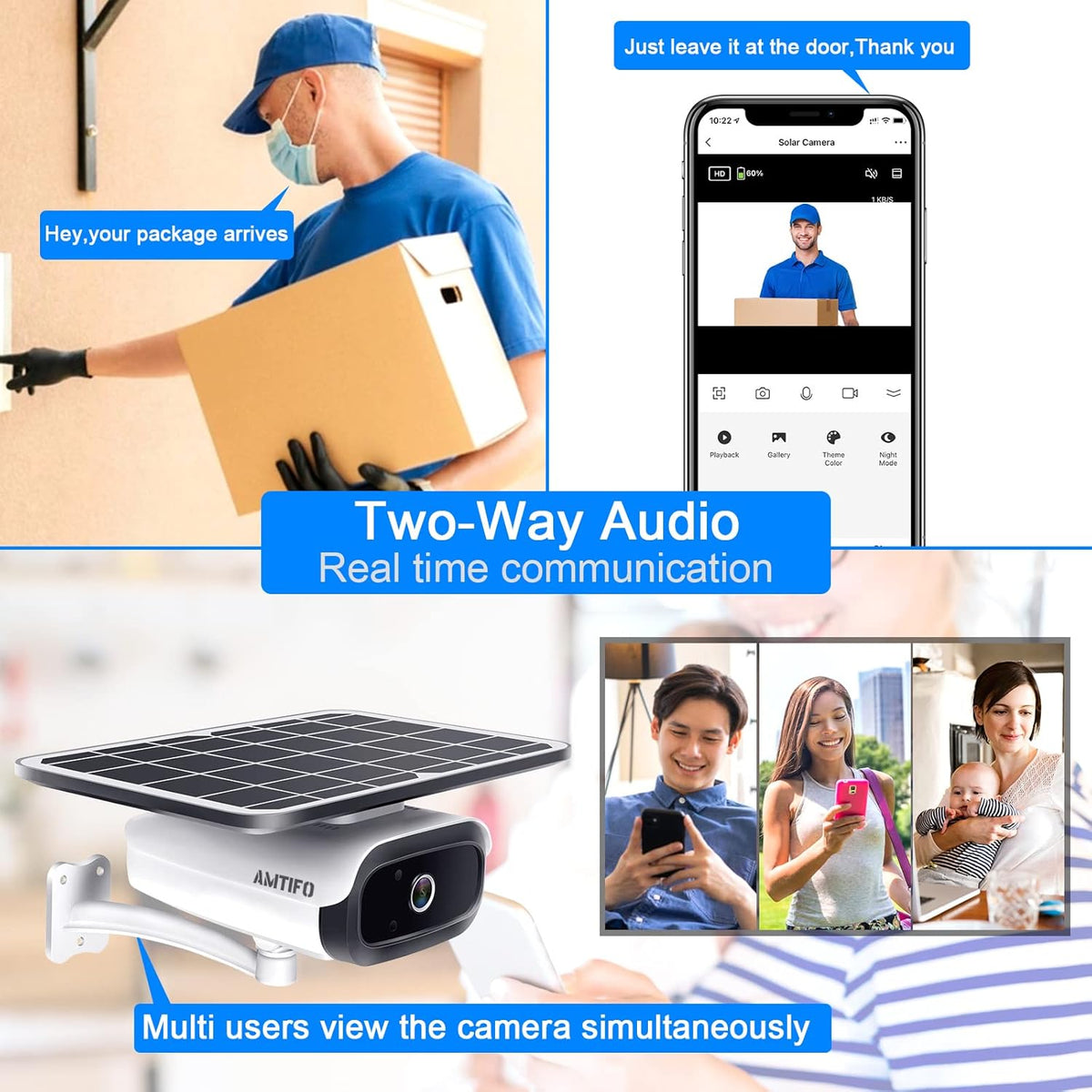 Wireless Outdoor Solar WiFi Surveillance Camera System with Two Way Audio and Night Vision W6118