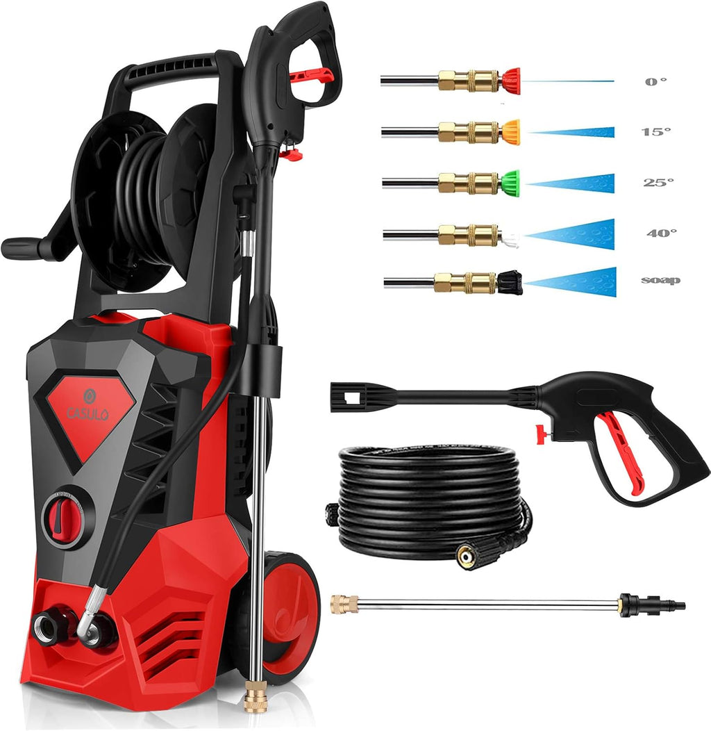 Electric Pressure Washer with Hose Reel, 1800W, 5 Nozzles, Built-in Detergent Tank D9854