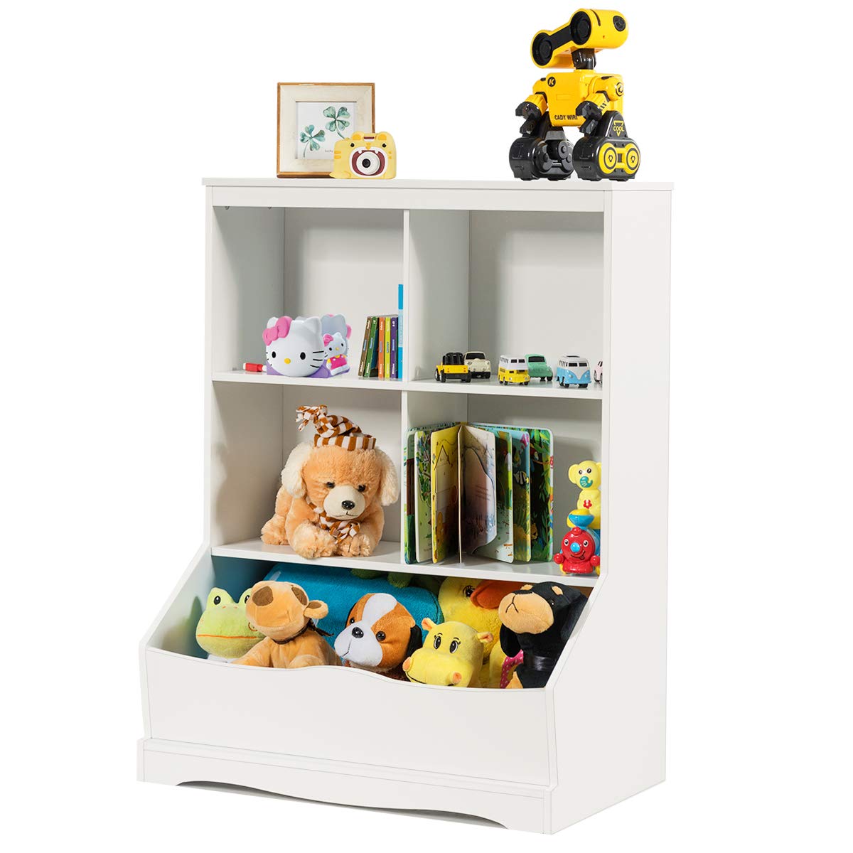 Gray Wood 3 Shelf 4 Cube Storage Cabinet B87357