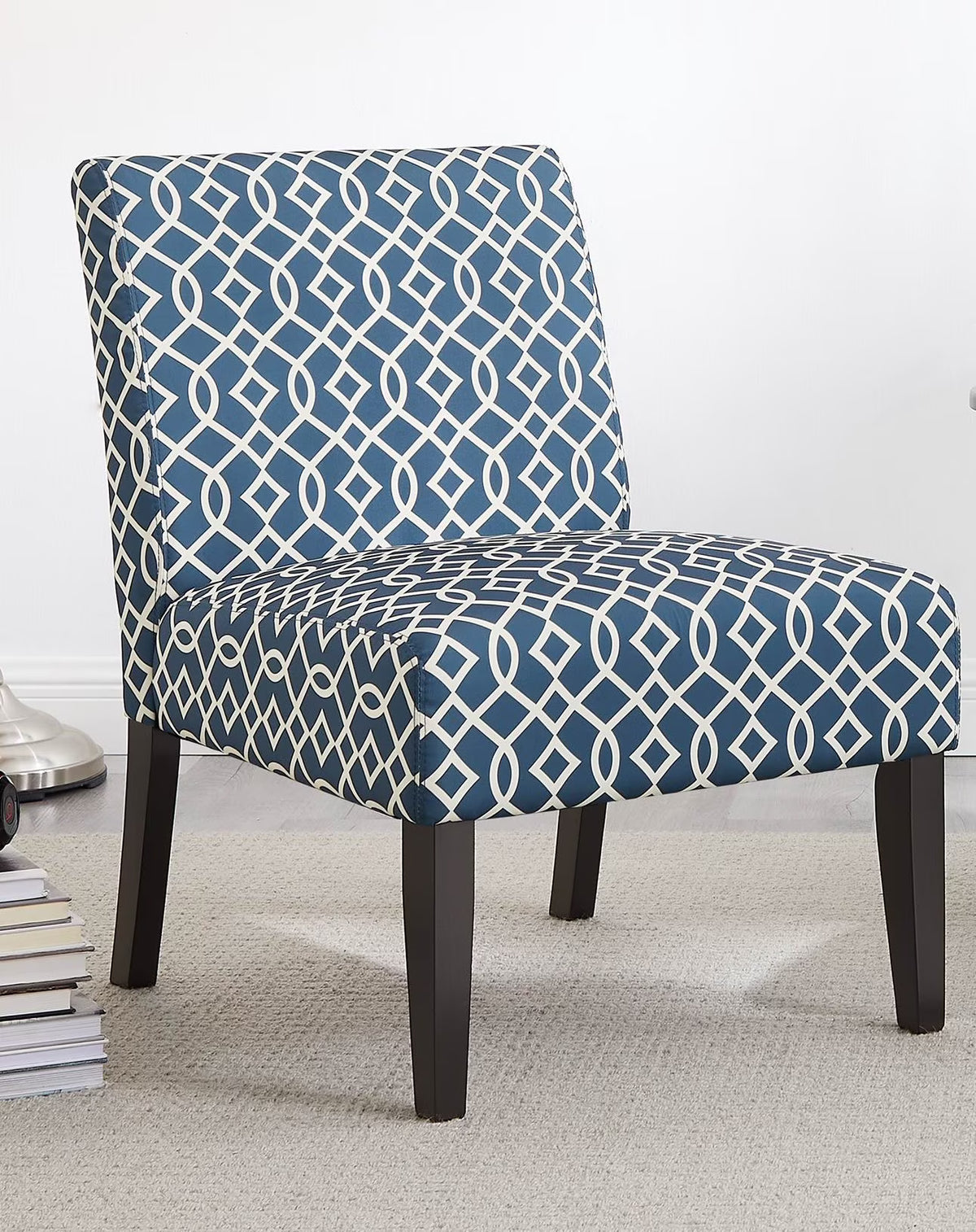 3pc Blue Fabric Upholstered Side Table and 2 Chairs G8487