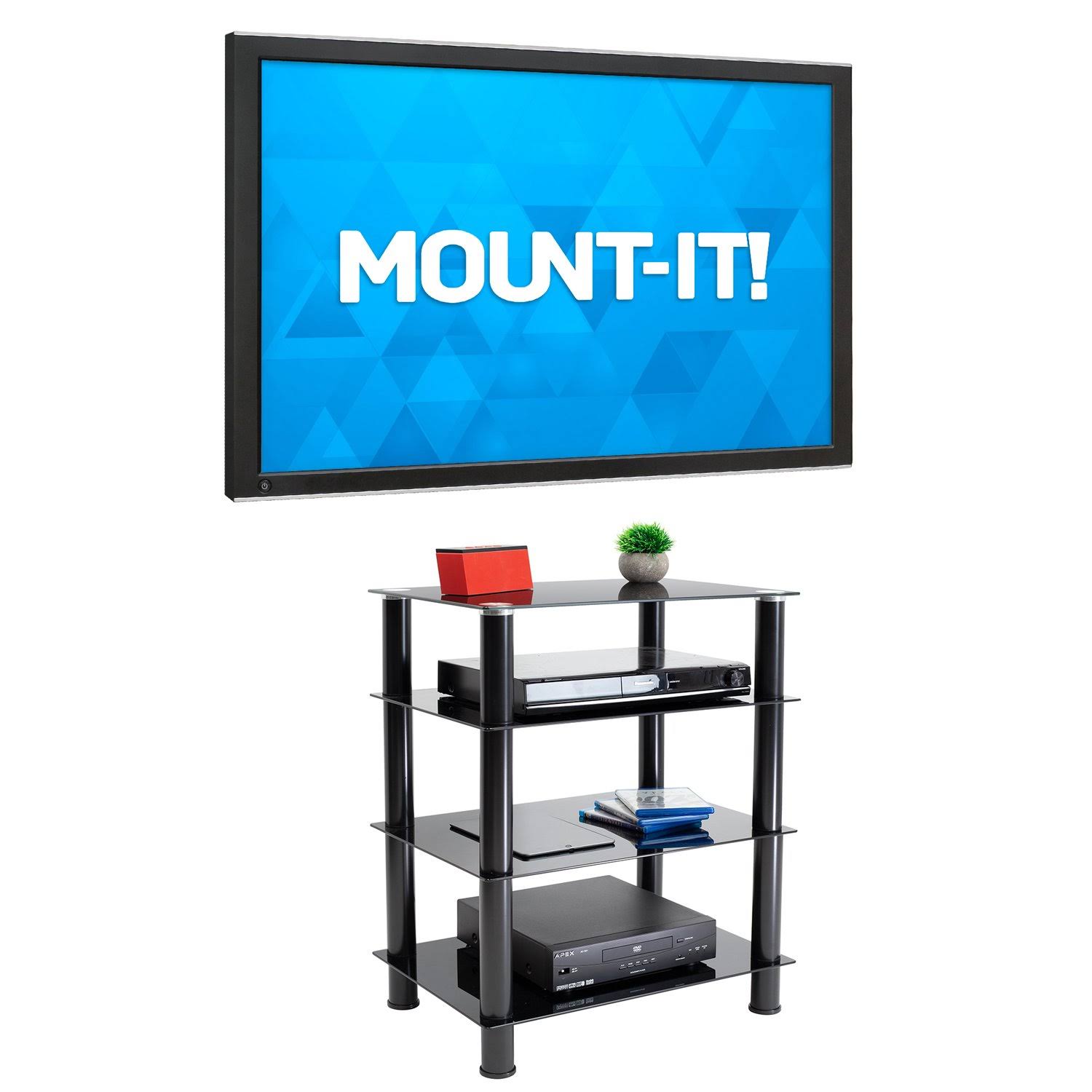 Tempered Glass 4-Tier Media Stand, Black N1863