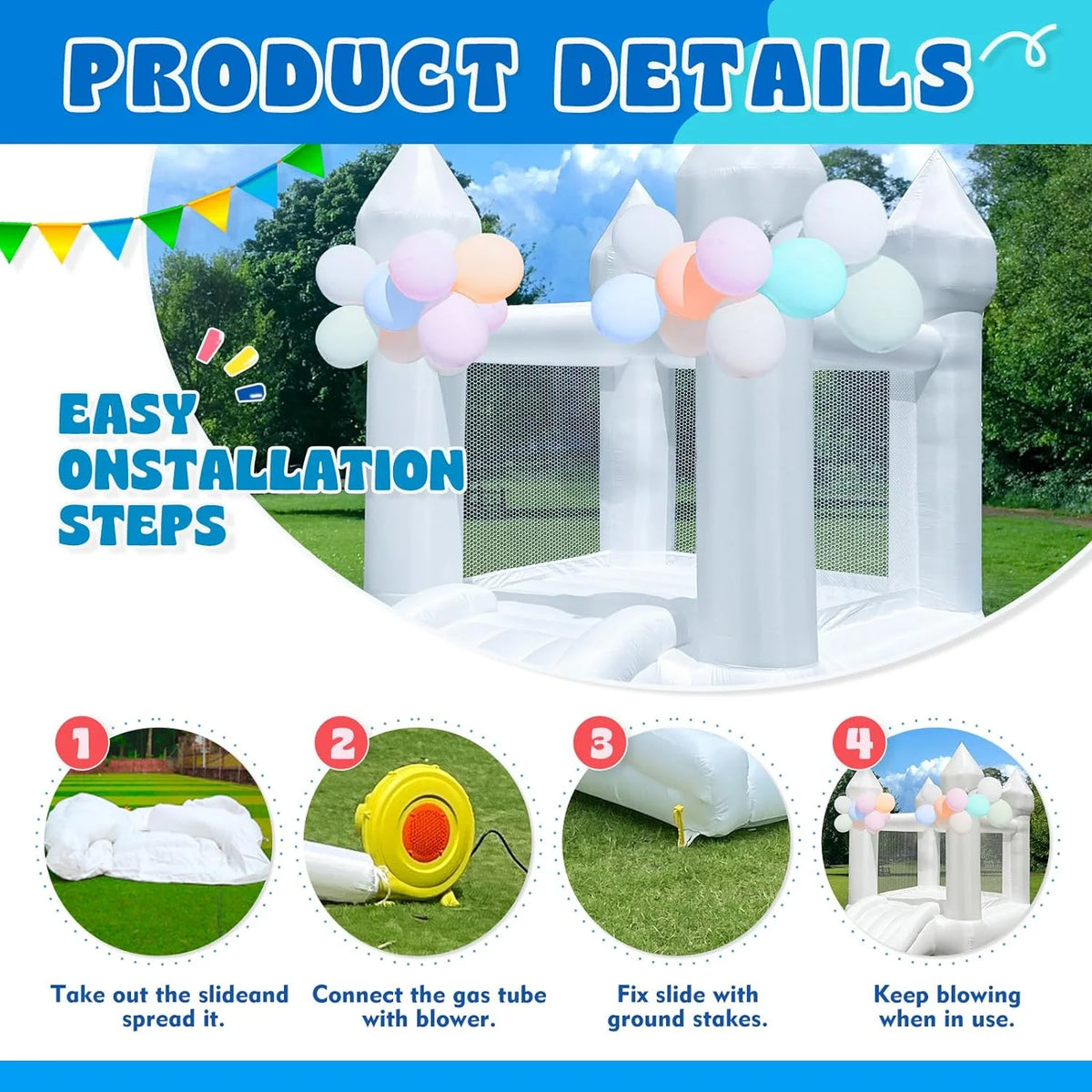 White Bounce House with Air Blower Mini Castle Jumper with Slide G56113