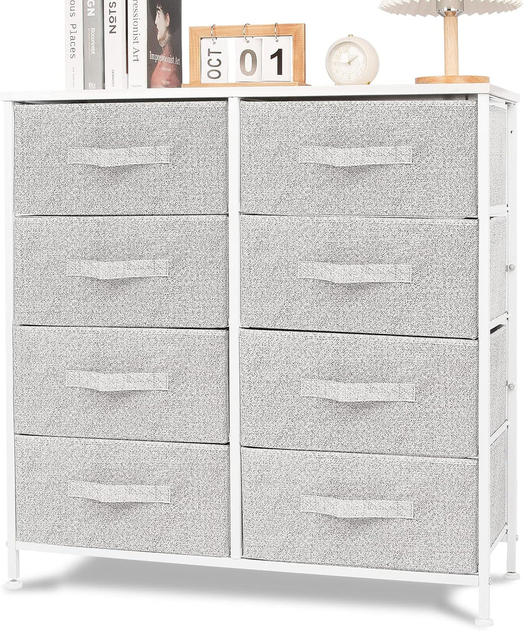 Dark Gray 8 Drawer Fabric Dresser with Wooden Top Z30464