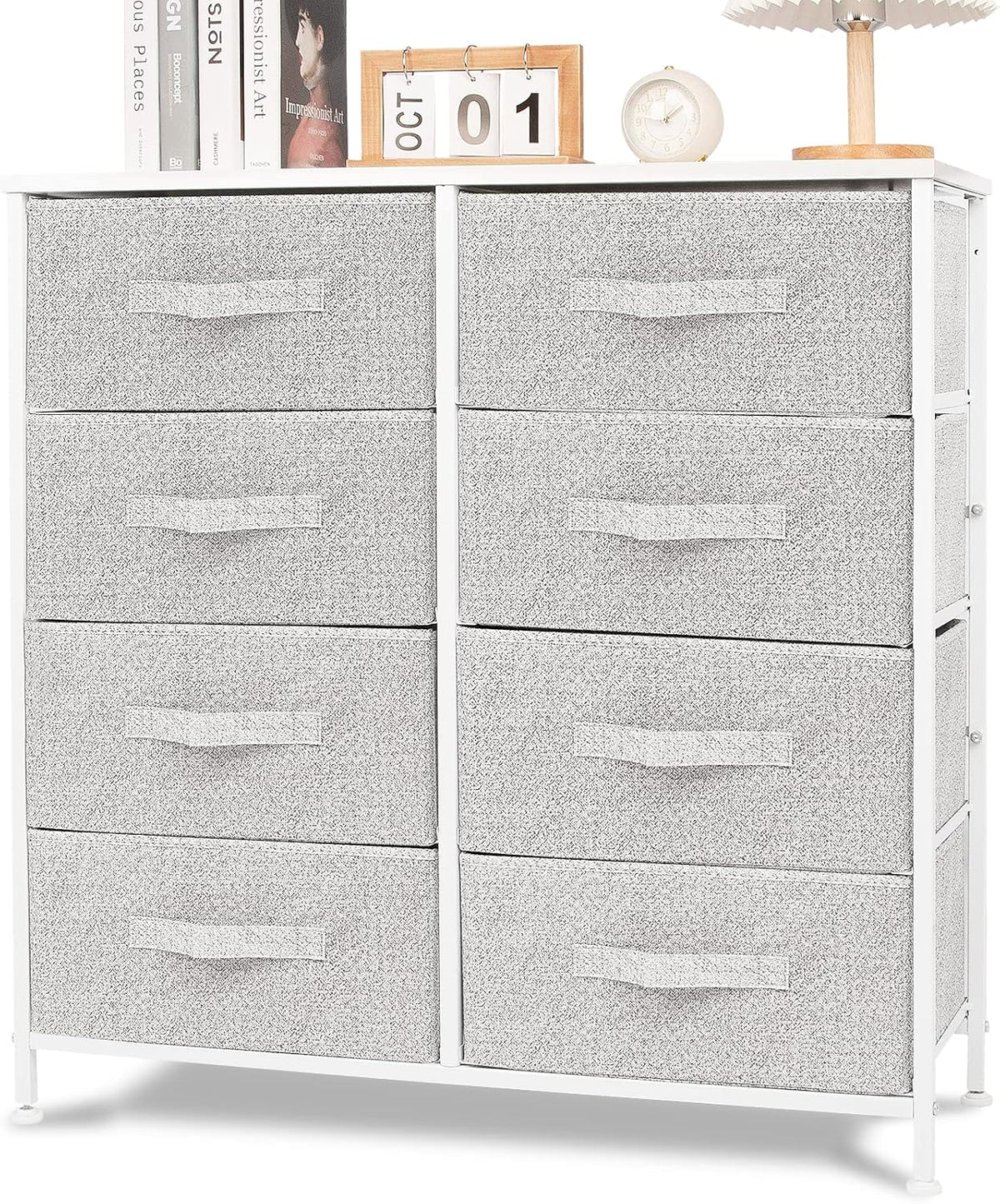 Dark Gray 8 Drawer Fabric Dresser with Wooden Top Z30464