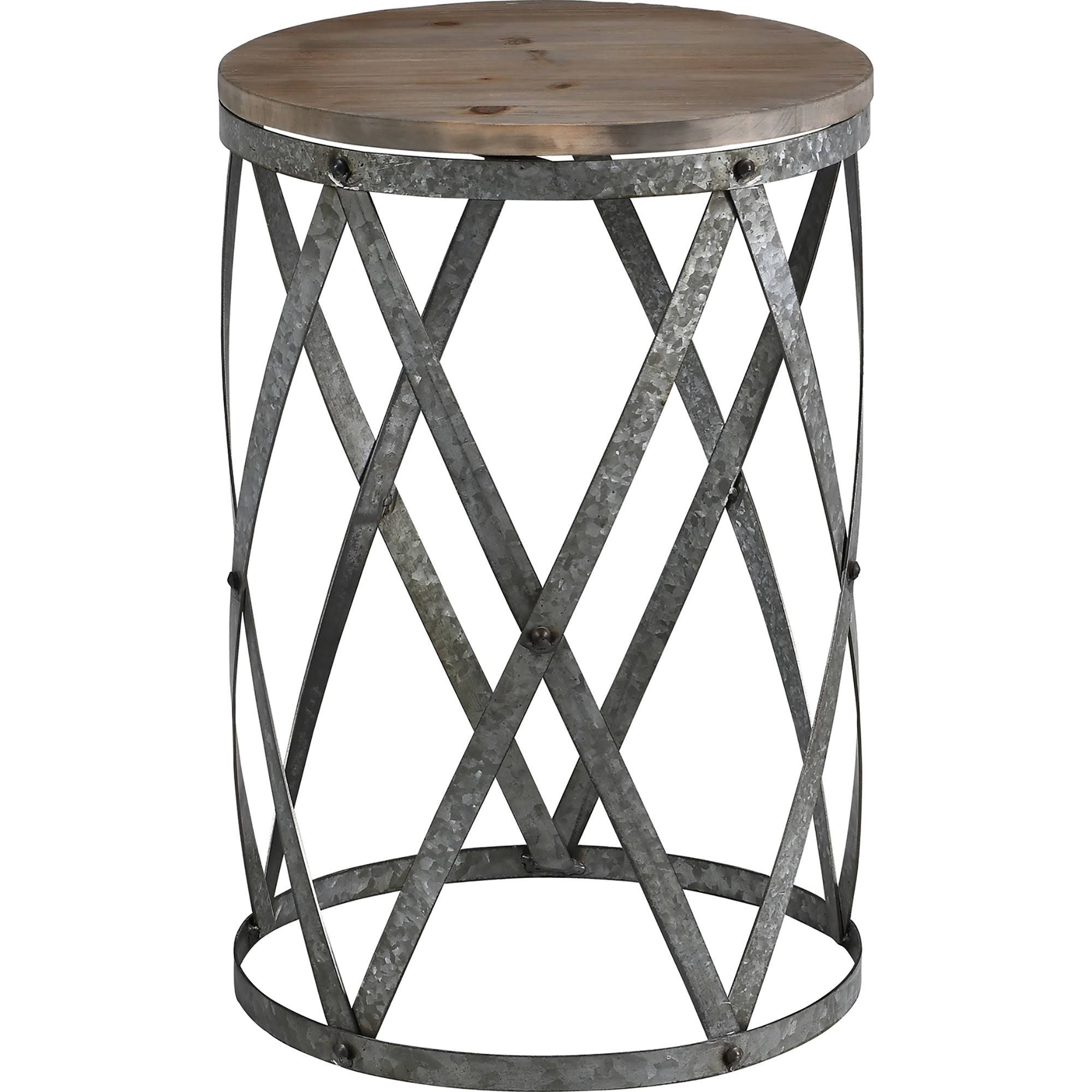 Galvanized Table, Weathered Brown, Wood, 13.5 x 13.5 x 20 in C395