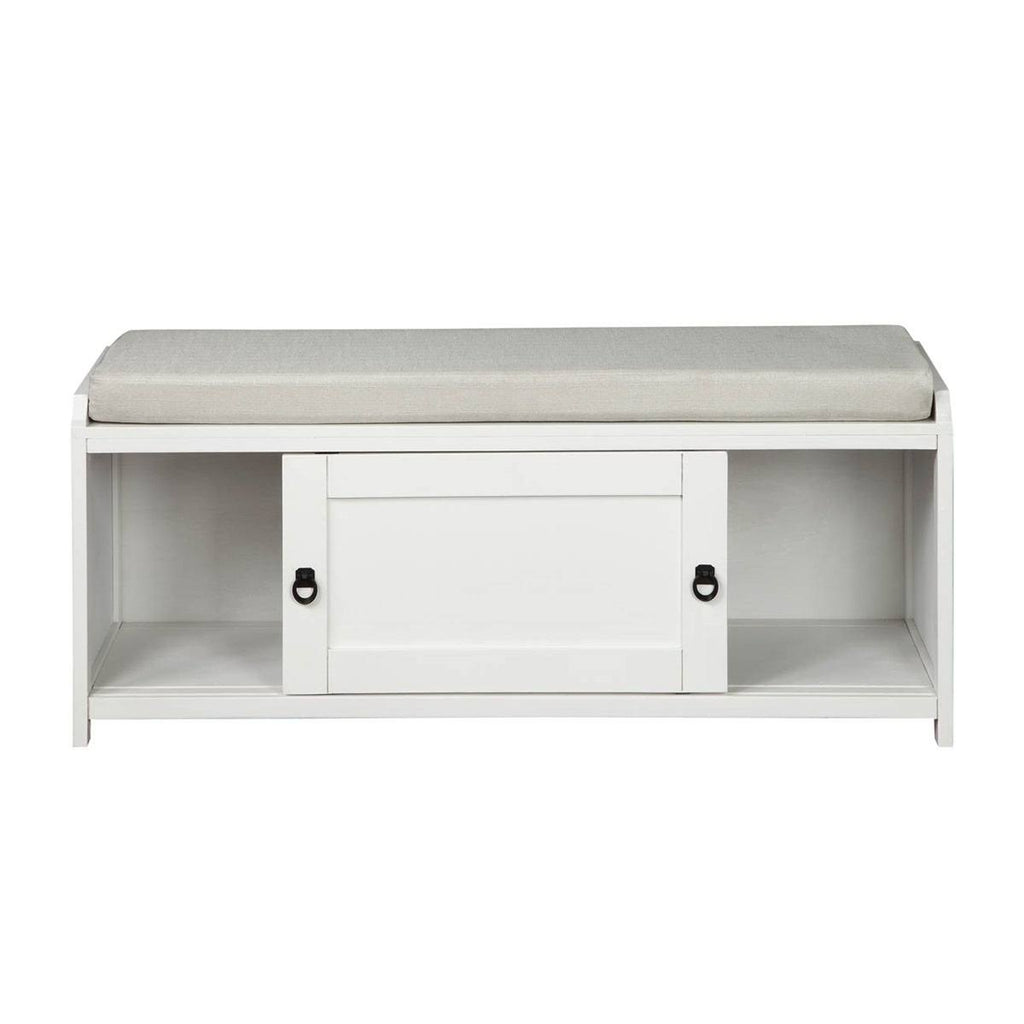White Wood Storage Bench with 2 Cabinets I81808