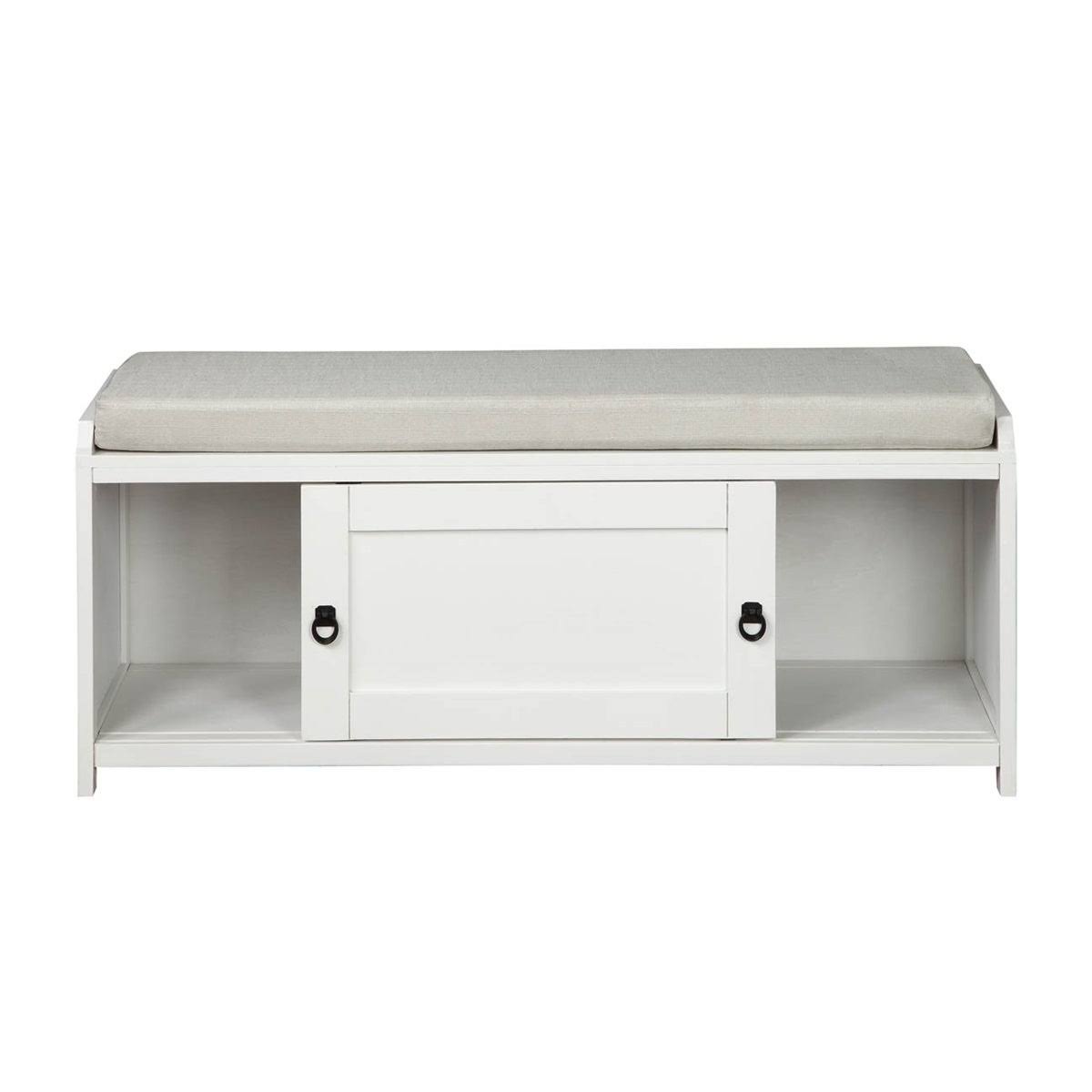 White Wood Storage Bench with 2 Cabinets I81808