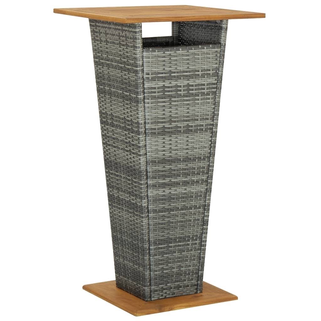 Gray Poly Rattan and Solid Acacia Wood Bar Table U2344