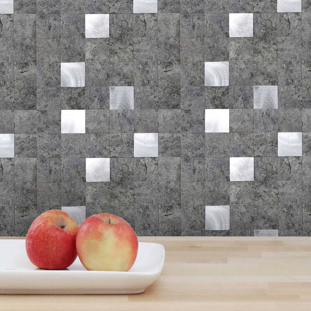 Silver Mosaic Tile 12 in. x 12 in. Self-Adhesive PVC Backsplash (10 Pack) O511681