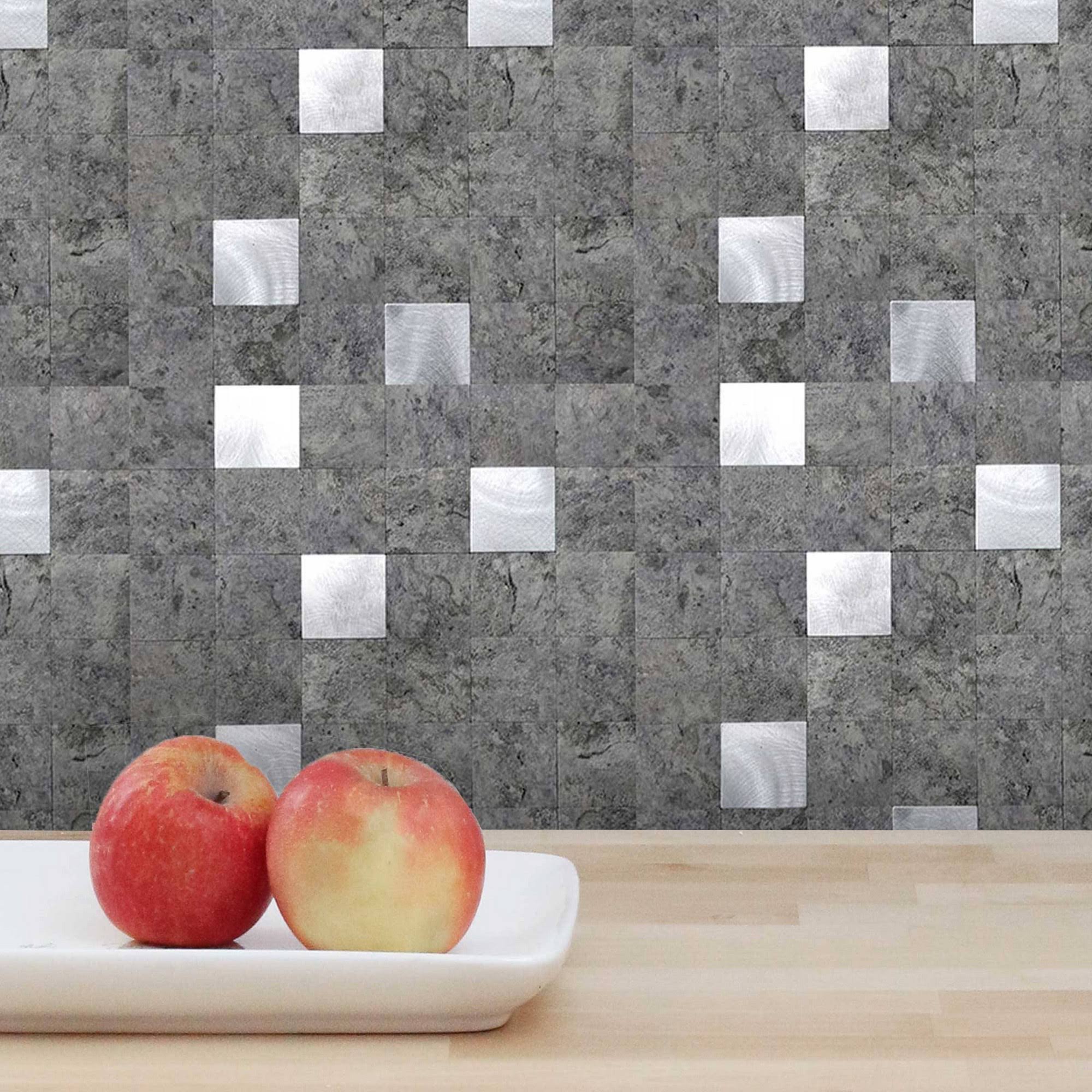 Silver Mosaic Tile 12 in. x 12 in. Self-Adhesive PVC Backsplash (10 Pack) O511681