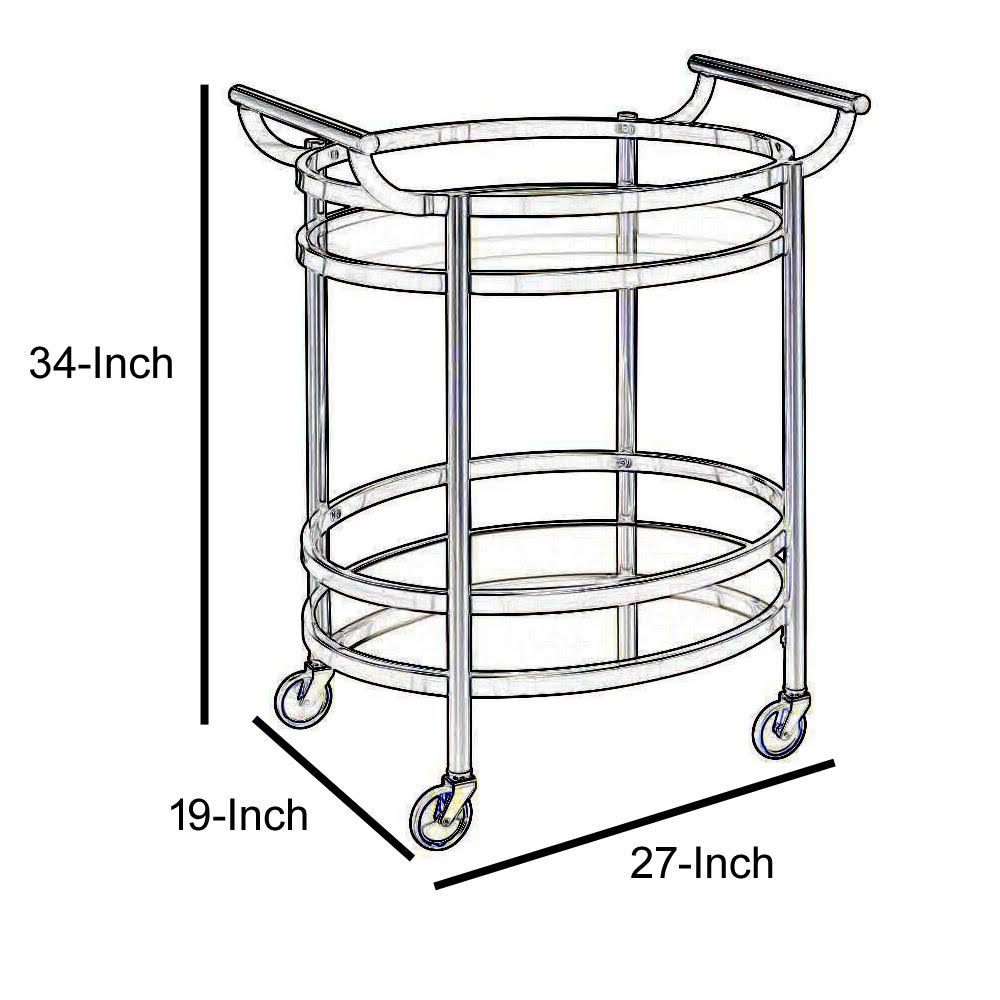 Oval Metal Serving Cart with Clear Glass Y1621