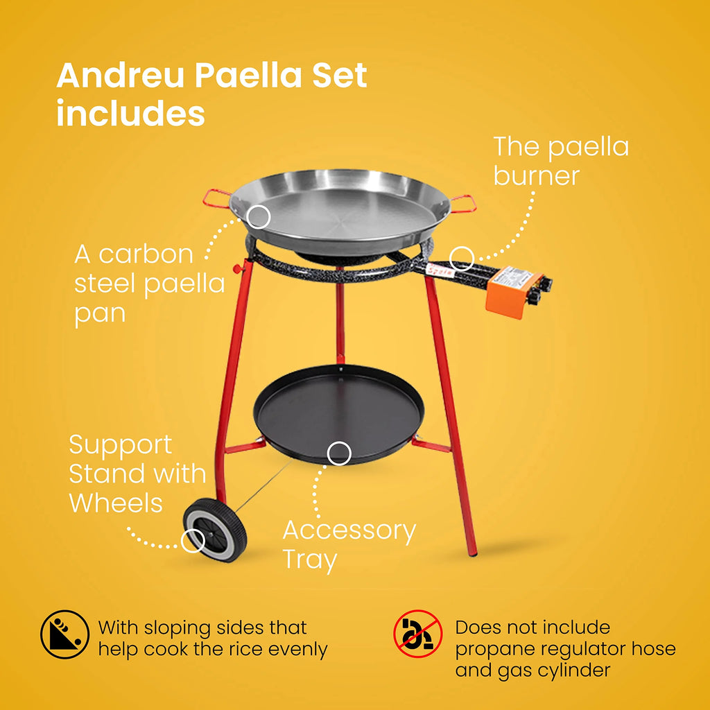 12 Servings Carbon Steel Outdoor Paella Pan Set with Burner and Legs T709