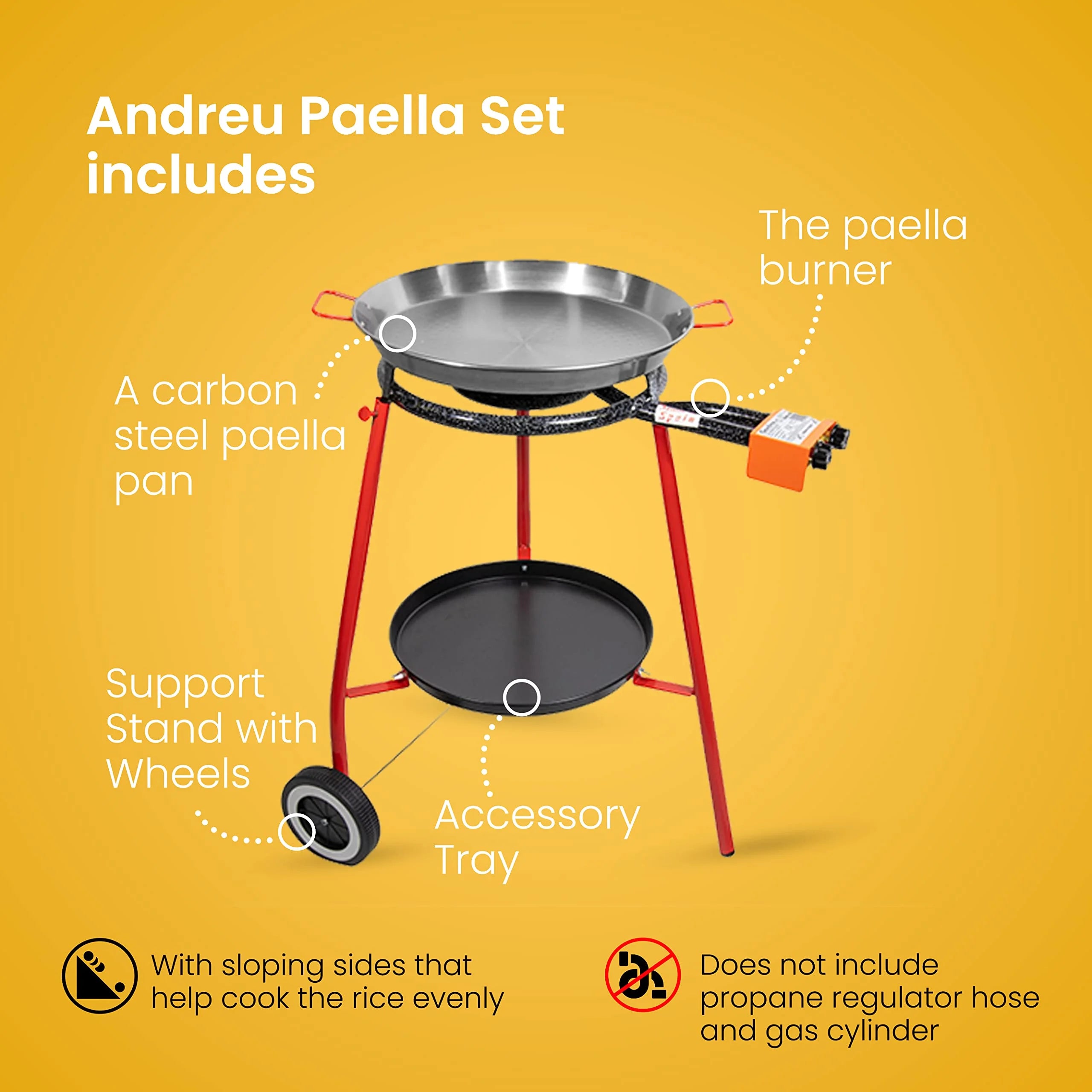 12 Servings Carbon Steel Outdoor Paella Pan Set with Burner and Legs T709