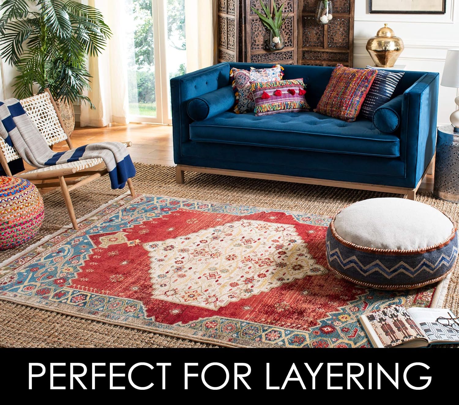 Natural Fiber Collection X-Large Area Rug - 11' x 15', Natural, Handmade Chunky Textured Jute 0.75-inch Thick L752