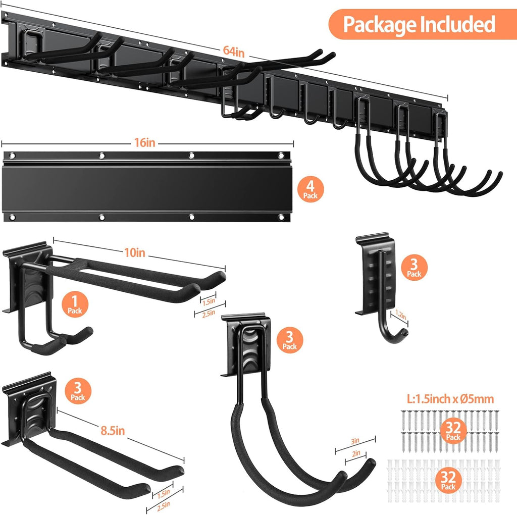 14 PCS Steel Garage Tool Organizer Wall Mounted with 10 Hooks J4460