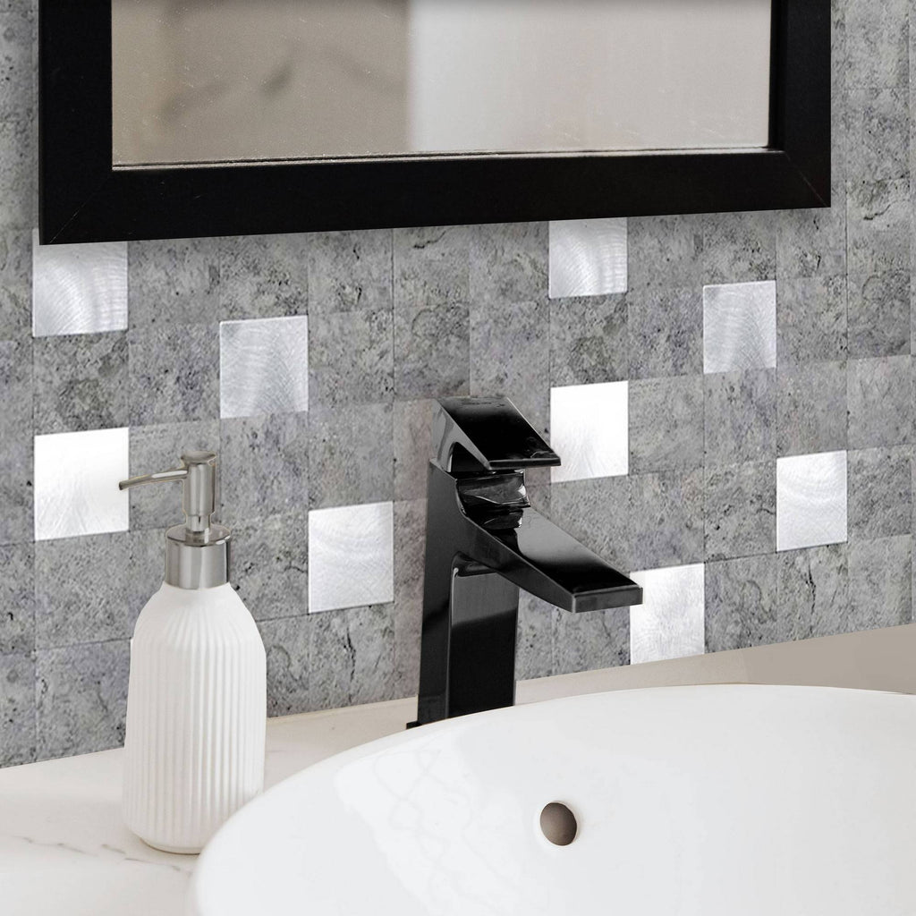 Silver Mosaic Tile 12 in. x 12 in. Self-Adhesive PVC Backsplash (10 Pack) O511681