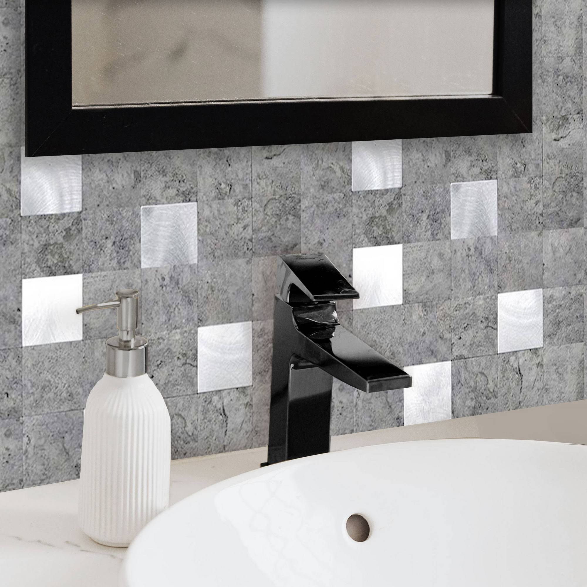 Silver Mosaic Tile 12 in. x 12 in. Self-Adhesive PVC Backsplash (10 Pack) O511681