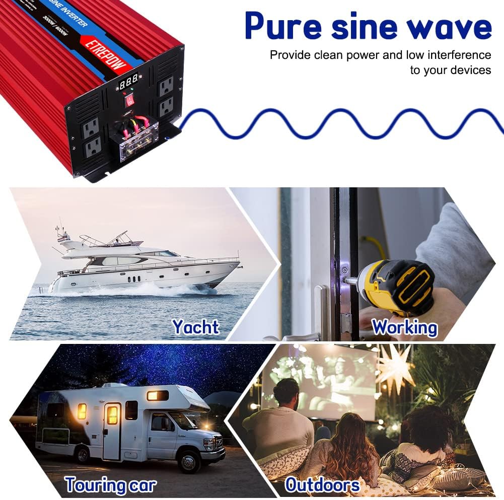 3000 Watt Pure Sine Wave Power Inverter 12V DC to 110V AC L7902
