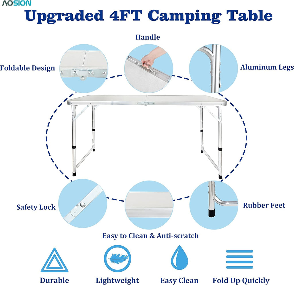 Folding Picnic Table, 4FT Aluminum Portable Table with Handle H62040