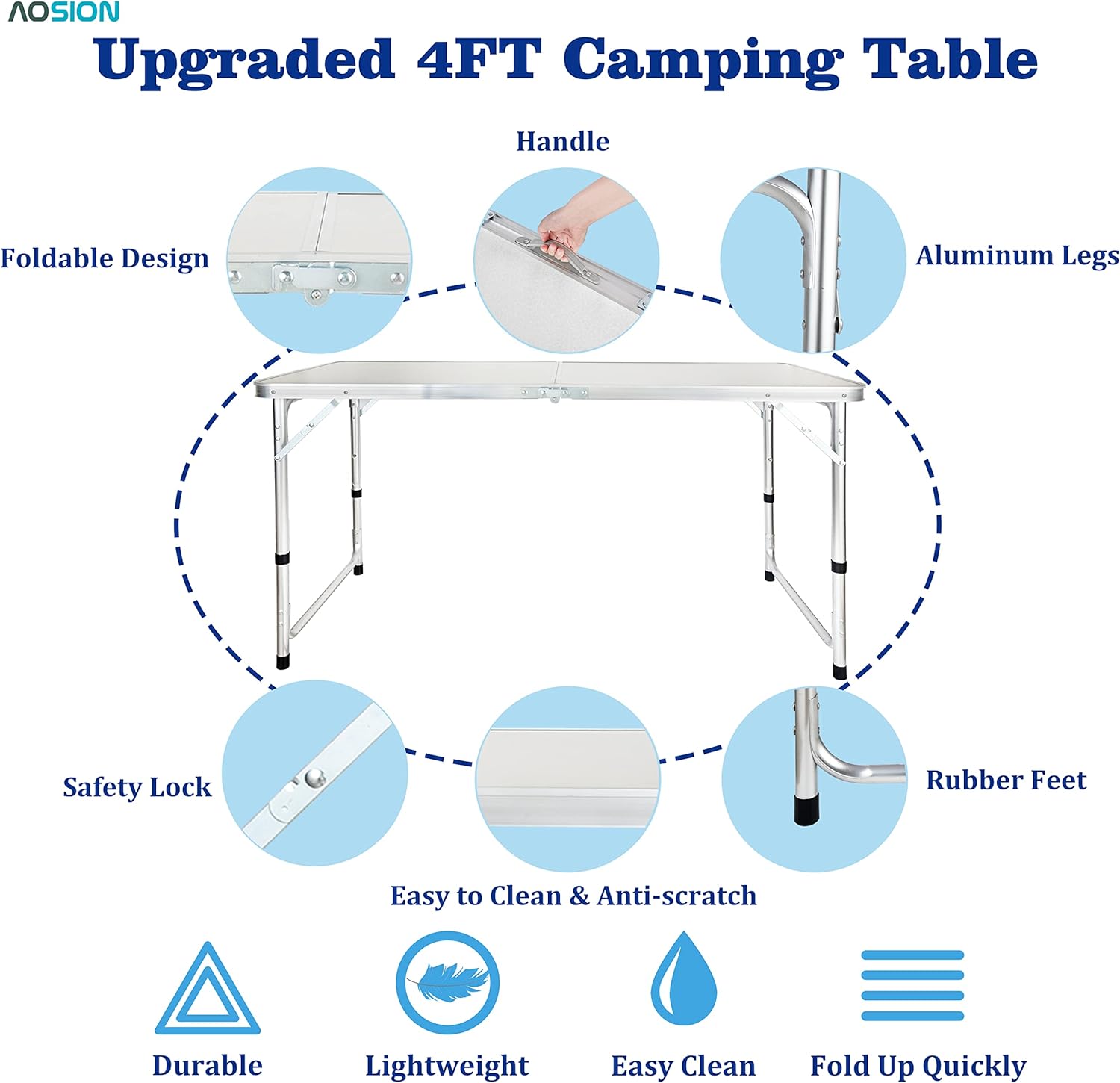 Folding Picnic Table, 4FT Aluminum Portable Table with Handle H62040