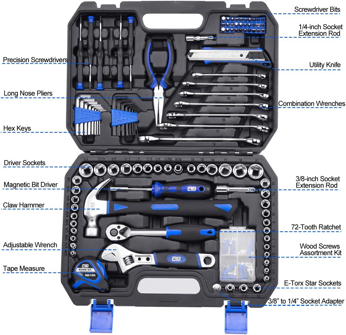 148-Piece Hand Tool Set with Toolbox Storage Case F550318