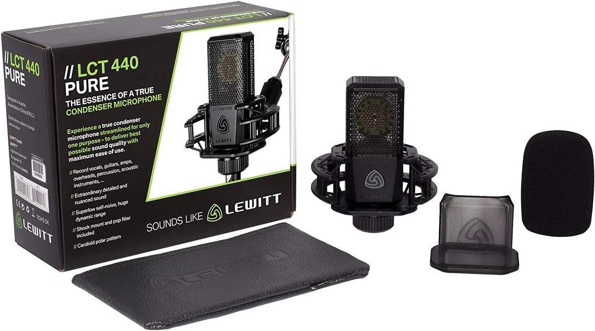 Large-Diaphragm Condenser Microphone with Boom Microphone Stand and XLR Mic Cable U7626