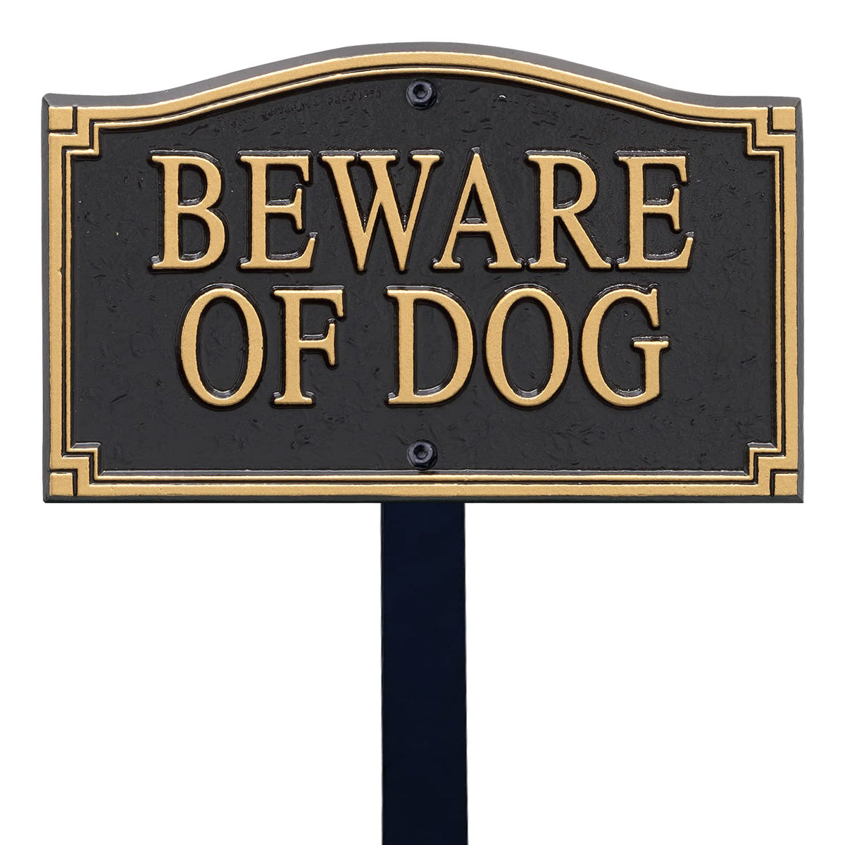 Beware of Dog Aluminum Metal Sign with Stake, Gold & Black, Pack of 2 N83735