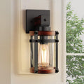 Rustic Wall Sconce 1-Light Wood Grain Black with Clear Glass Shades A998