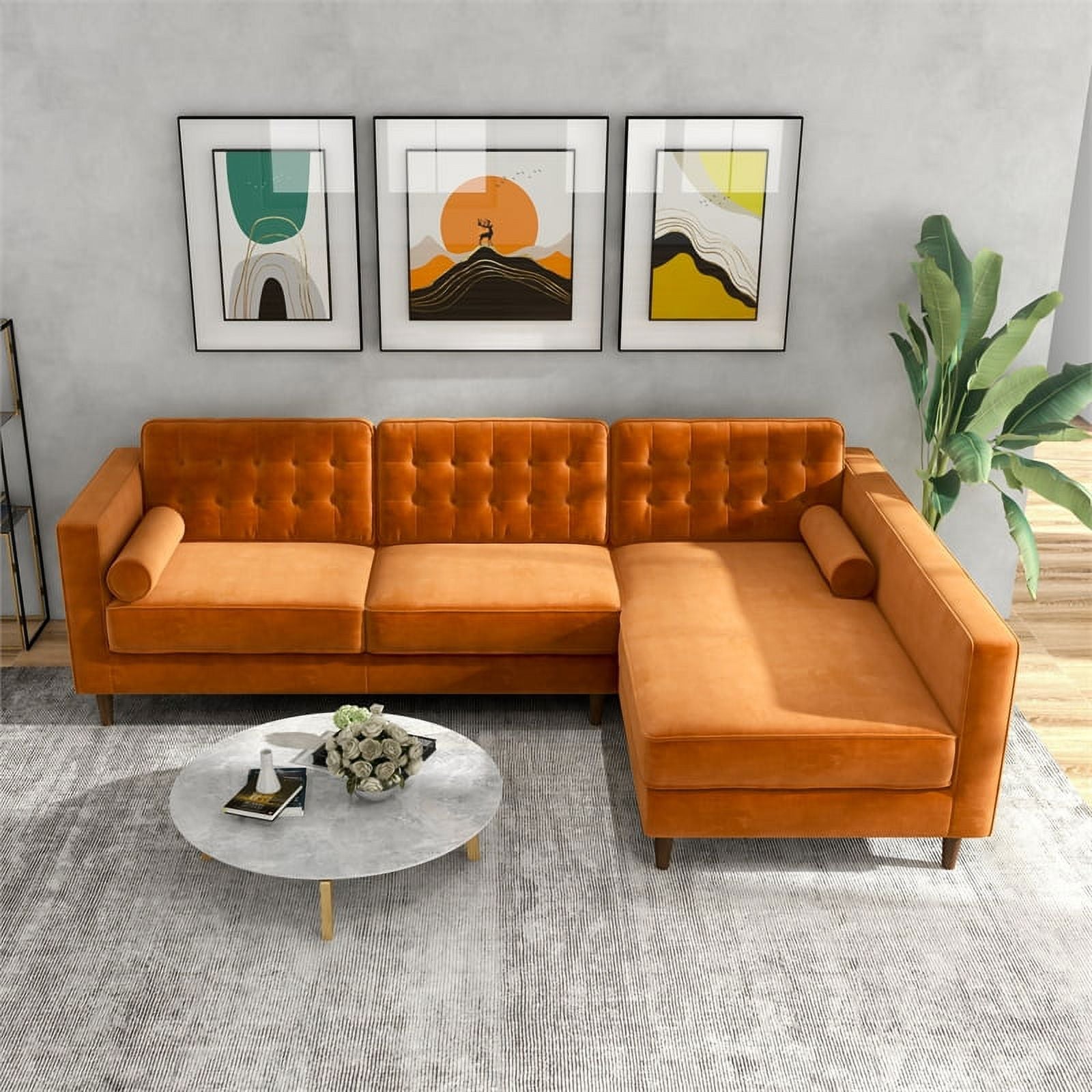 Orange Velvet Corner Sectional Couch L902