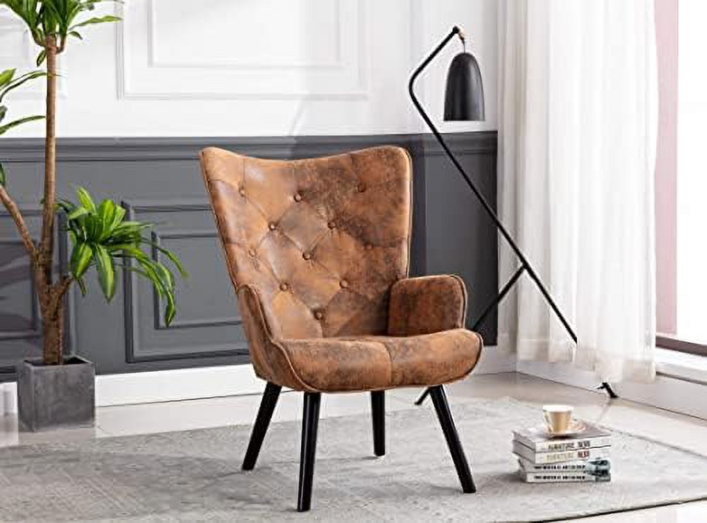 Microfiber Cushioned Wingback Armchairs Set I842