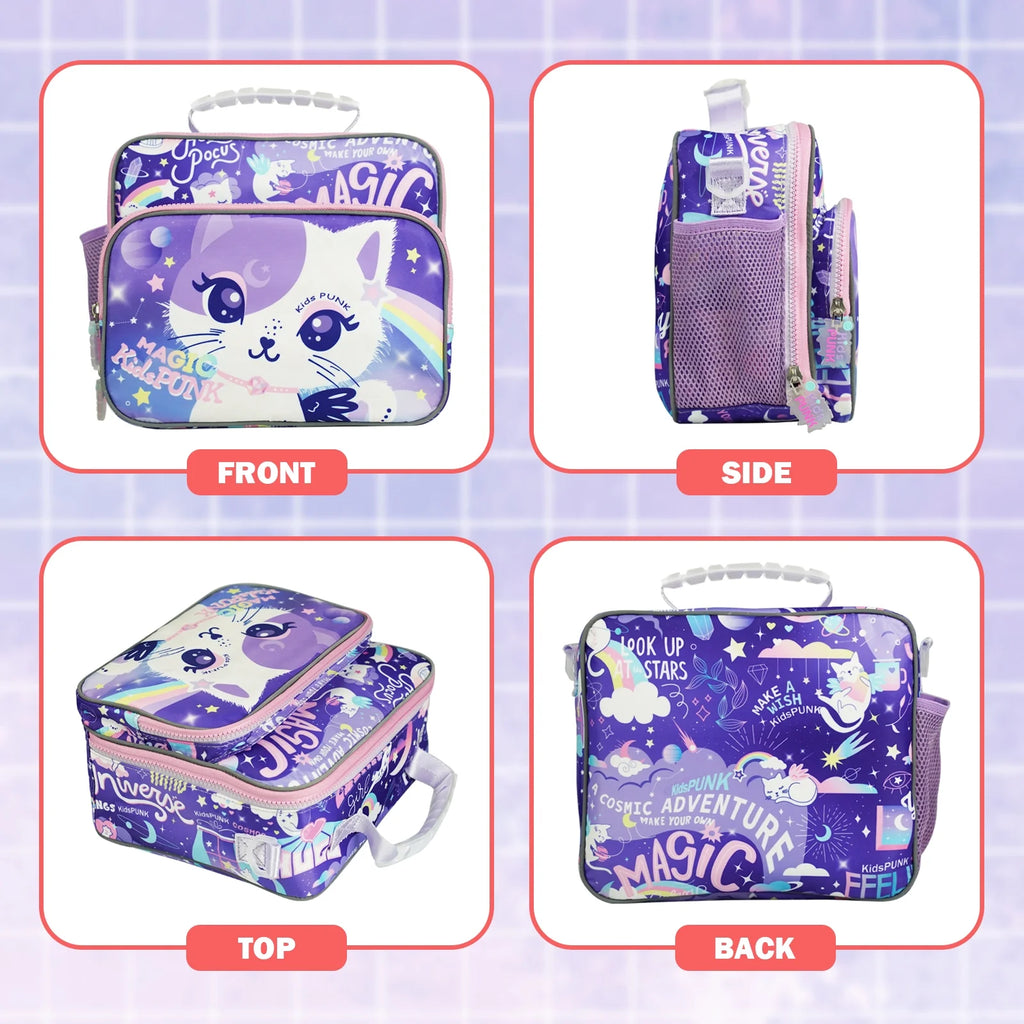 Insulated Lunch Bag for Girls School Cute Cat Waterproof with Adjustable Strap G143