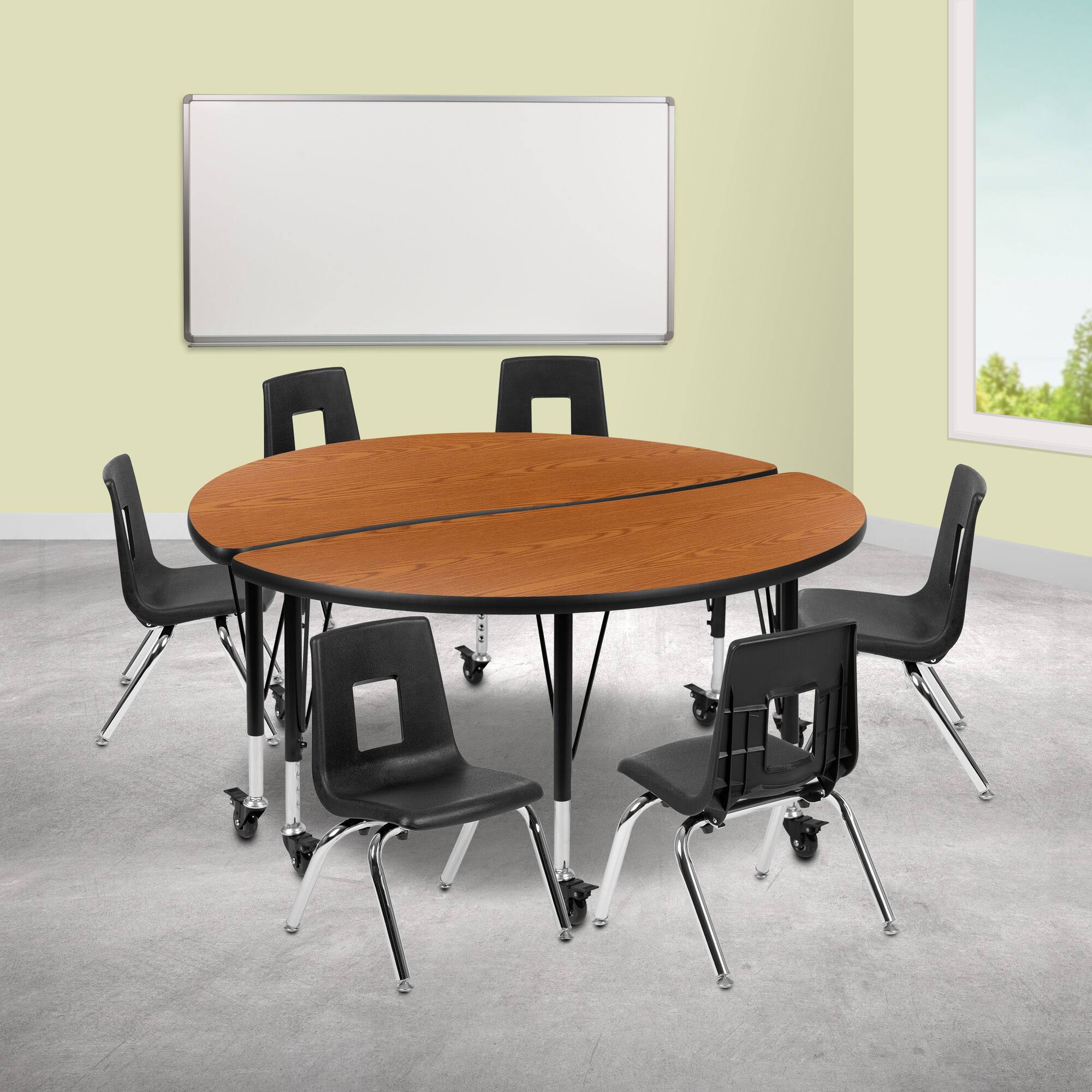 Mobile Laminate Activity Table Set with Student Stack Chairs, Oak/Black P868325
