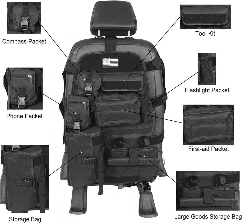 Tactical Seat Organizer with Storage Bag Multi Pocket Molle Pouch C4896