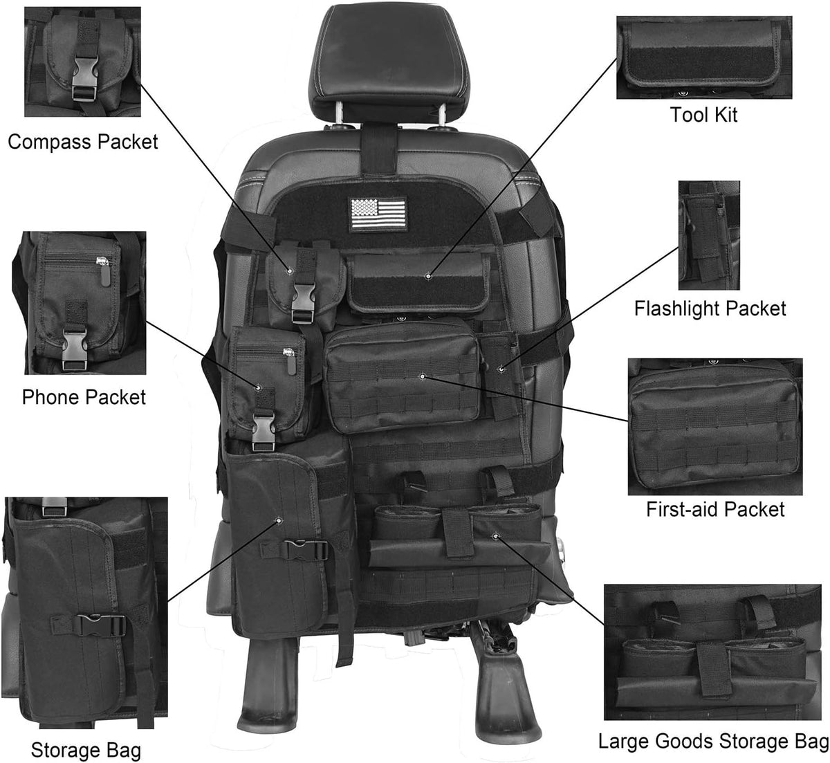 Tactical Seat Organizer with Storage Bag Multi Pocket Molle Pouch C4896