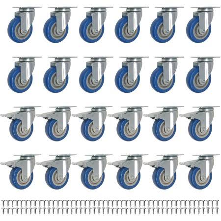 24 Pack 3 inch Blue Polyurethane Swivel Plate Caster Wheels with Screws Q3061